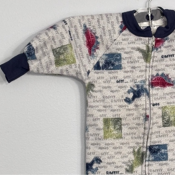 Carter's | Vintage Boys Grey Fleece Dinosaur Footed Sleeper Winter Pajamas - Picture 7 of 12